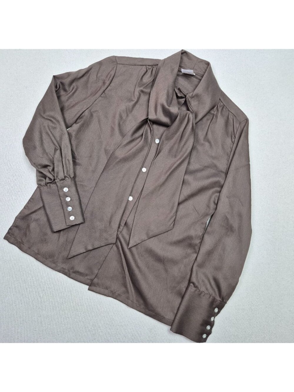 Unbranded Women's French Cuff Brown Button Up Long Sleeve MCM Blouse Sz 11 VTG